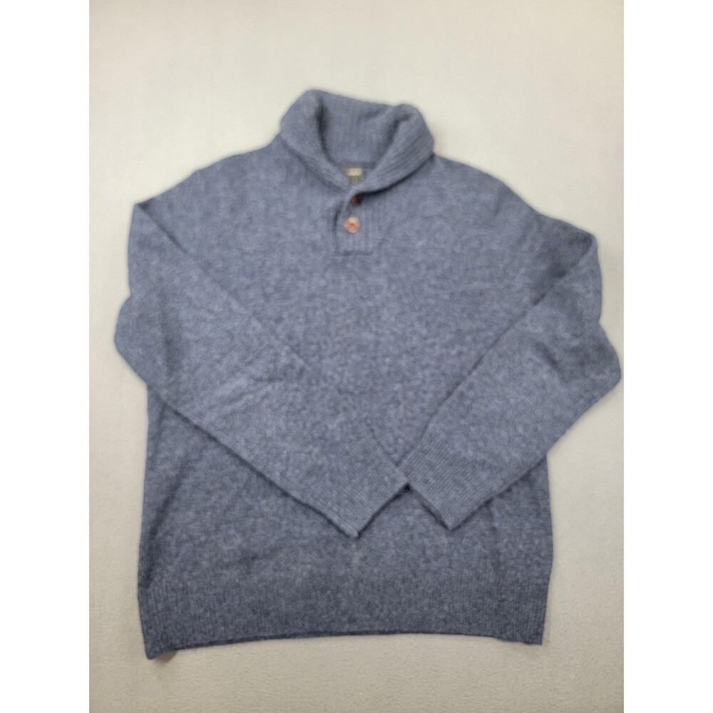 J Crew Sweater Mens‎ Large Blue 100% Lambswool Shawl Collar Pullover Knit E5431